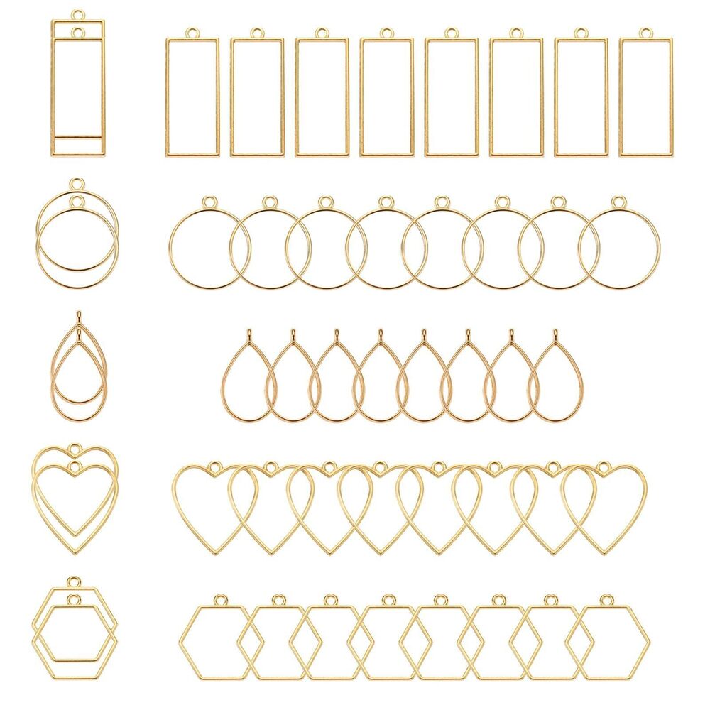 7127 50Pcs Open Back Bezels, Resin Bezels Charm Pendants Alloy Hollow Frame